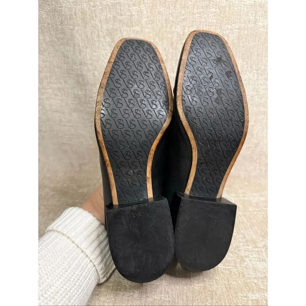 Via Spiga Women's Leather Stacked Heel Slip-on Loafer Shoes Black Size 8.5